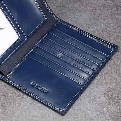 HISCOW Italian Leather Passport Holder for Travel - RFID Blocking Wallet Cover with Secure Organizer for Men & Women, US & Foreign Trips, Antiqued Blue