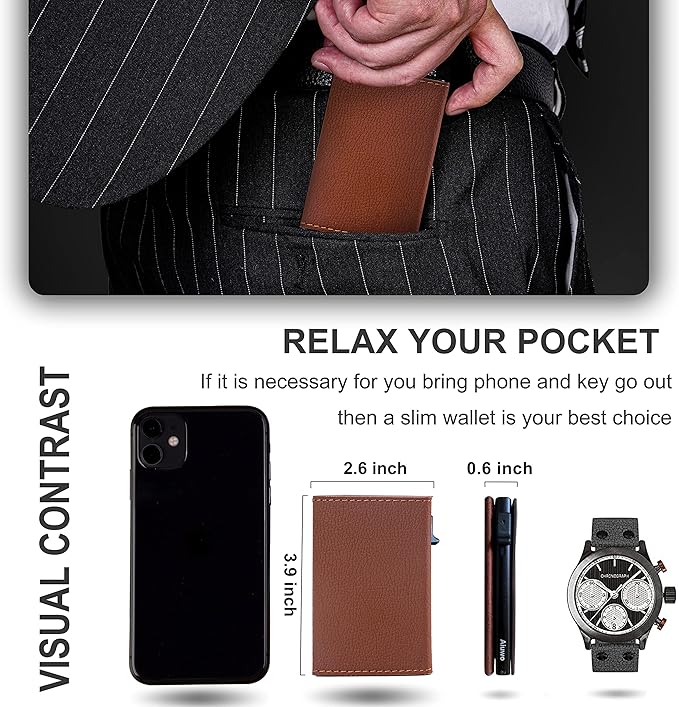 Aiuwo Wallet for Men,Mens Wallet Card Holder,Smart,Slim,Minimalist Wallet,Credit Cards Holder RFID Blocking Wallet (Card Wallet, Lichee Brown)