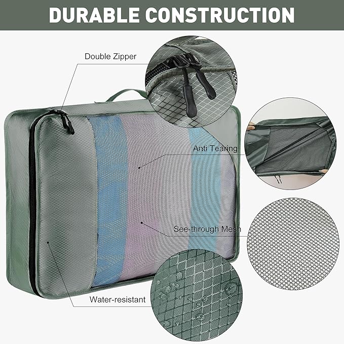 8-Piece Packing Cubes for Travel, Mesh Luggage Organizers with Shoe Bag, Toiletry Bag, Laundry Pouches, 4 Sizes (XL/L/M/S) for Suitcase Organization, Men Women Kids, Avocado Green