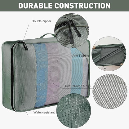 8-Piece Packing Cubes for Travel, Mesh Luggage Organizers with Shoe Bag, Toiletry Bag, Laundry Pouches, 4 Sizes (XL/L/M/S) for Suitcase Organization, Men Women Kids, Avocado Green