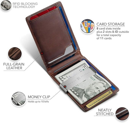 SERMAN BRANDS Money Clip Wallet - Mens Wallets slim Front Pocket RFID Blocking Card Holder Minimalist Mini Bifold