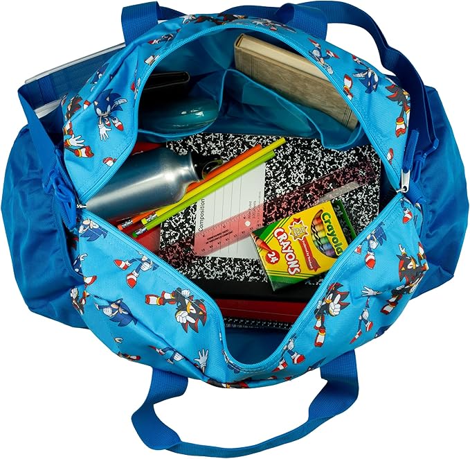 Sonic The Hedgehog & Shadow Duffle Bag, 16 inch Travel Sleepover Weekender Bag for Girls & Boys, Blue
