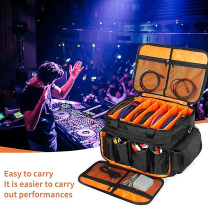 DJ Cable File Bag With Adjustable Dividers, Dj Gig Bag for Cables, Cords, DJ Gear, Sound Instrument and Accessories, Cable Organizer Bag 16L x 11W x 12H inch