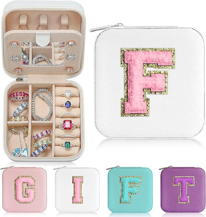 Parima Jewelry Box for Aunt Gifts from Niece Nephew, Birthday Gifts for Aunt Auntie - Unique Gifts for Aunt Auntie Travel Jewelry Case, Auntie Ever Gifts for Birthday Wedding - Letter F, White