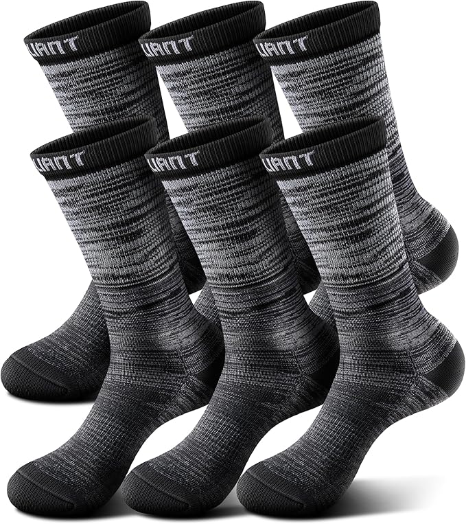 BULLIANT Compression Socks for Men 6Pairs, Athletic Crew Socks Cushioned For Men Sports Running-Arch Support