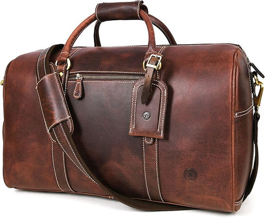 Leather Duffel Bag for Men & Women Travel, Weekend, Overnight, Gym Bag