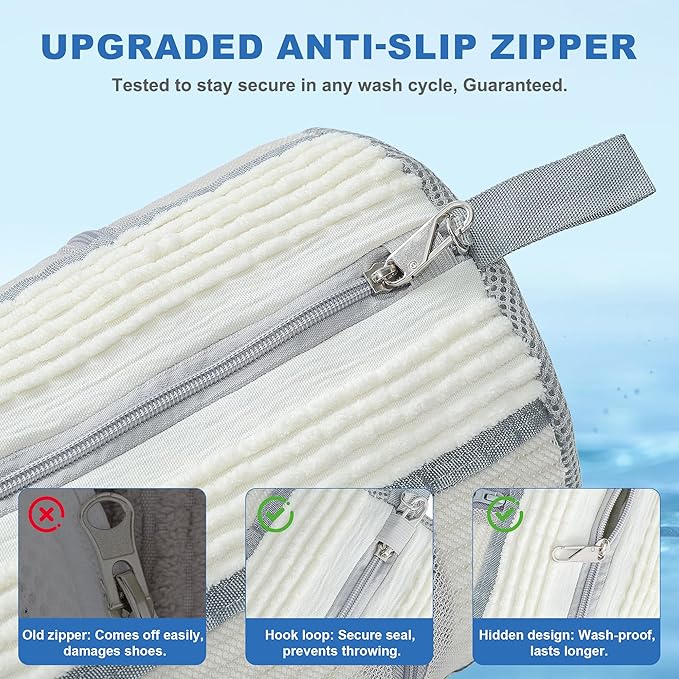 Shoe Washing Machine Bag, 2PCS Reusable Shoe Bag for Washing Machine, 360° Deep Cleaning Shoe Washing Bag for Sneakers, Laundry Shoe Bag for Washer & Dryer, Fits All Shoe Types (Off WHITE)