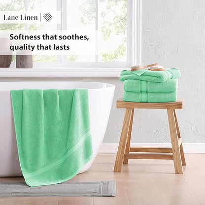 LANE LINEN 100% Cotton Bath Towels Set of 4 (30"x60") - Zero Twist, Mercerized Cotton Bathroom Towel Set - Quick Dry, Soft & Absorbent Large Bath Towels - Holds Well After Multiple Washes - Aqua Sky