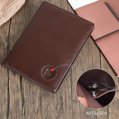 Polare Luxury RFID Blocking Leather Passport Holder Travel Wallet For Men and Women (Coffee with AirTag Slot)
