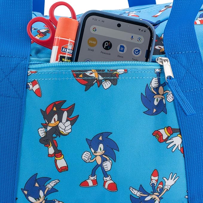 Sonic The Hedgehog & Shadow Duffle Bag, 16 inch Travel Sleepover Weekender Bag for Girls & Boys, Blue