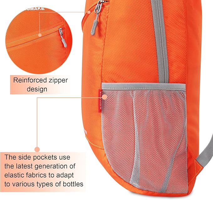 ZOMAKE Lightweight Packable Backpack 20L - Foldable Backpack Small Daypack Hiking Backpack Water-Resistant Day Bag for Travel(Orange)
