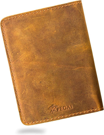PEGAI Personalized Leather, Passport Holder For Travel | Handmade Passport Wallet Cover Case | Travel Document Holder, Passport Cover for Men, Women, and Family | Pike (Cinnamon Brown)