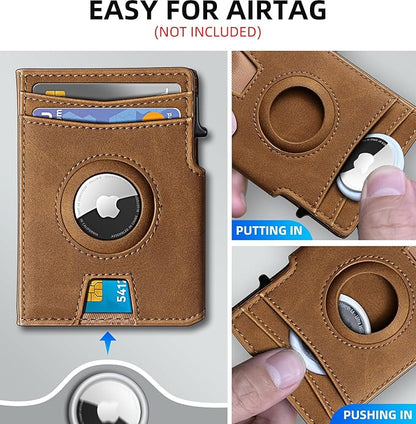 Airtag Wallet for Men,with Money Clip 10 Cards Metal Case Smart Slim Pop Up Credit Card Holder Flip with Magnetic Closure RFID Blocking wallet with Gift Box