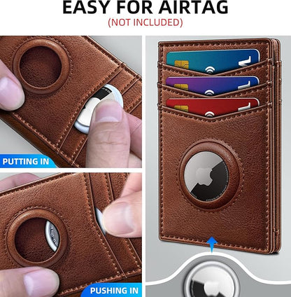 Airtag Slim Leather Wallet for Men - 12-Card Capacity, Magnetic Closure, Money Clip & Simplified Bill Compartment, RFID Blocking (4.3" x 3.0") | Gift Boxed