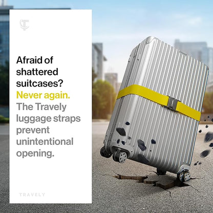 TRAVELY Luggage Straps - Particularly conspicuous & Secure - Incl. 4 Name Tags - Luggage Strap Ideal crosswise - [Set of 4]