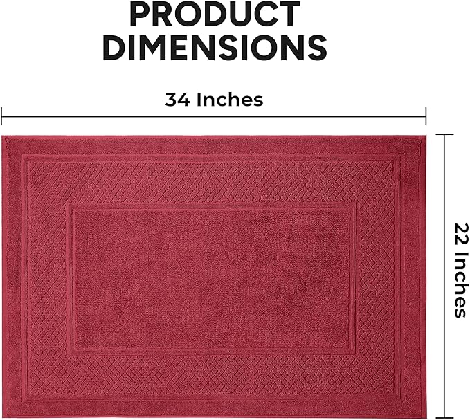 Avalon Towels Red Bath Mat - 100% Cotton Set of 2 Absorbent Bathmat - Bathroom Mats Quick Dry Bath Mats for Bathrooms (22x34 Inches)