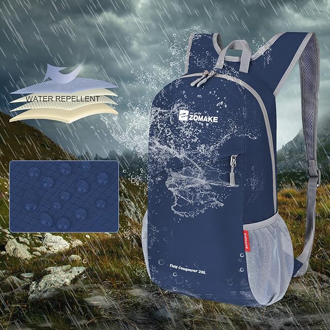 ZOMAKE Lightweight Packable Backpack 20L, Foldable Backpacks Small Daypack for Hiking Water Resistant Day Bag for Travel(Navy blue)