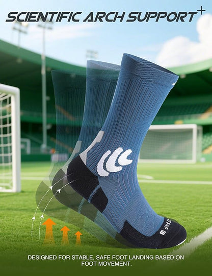 Men's Compression Running Socks: Coolmax Athletic Crew Socks Moisture Wicking Anti-Blister Cushion for Hiking 3 Pairs