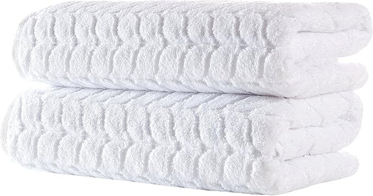 BAGNO MILANO Turkish Cotton Ultra-Soft Plush Absorbent Quick Dry Bathroom Towel Set, Made in Turkey (White, 2 pcs Bath Towel Set)