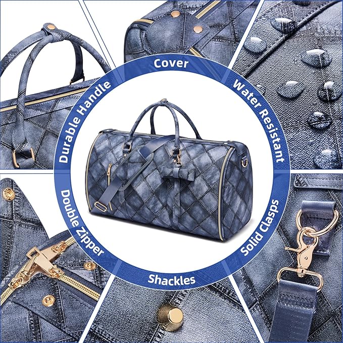 Convertible Garment Duffel Bag for Travel, 2-in-1 Foldable Travel Bag with Shoe Compartment, 20.5x10x12.5Inch Carry On Weekender Bags for Men Women Business Trip, Vacation, Graduation, Blue