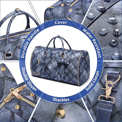 Convertible Garment Duffel Bag for Travel, 2-in-1 Foldable Travel Bag with Shoe Compartment, 20.5x10x12.5Inch Carry On Weekender Bags for Men Women Business Trip, Vacation, Graduation, Blue