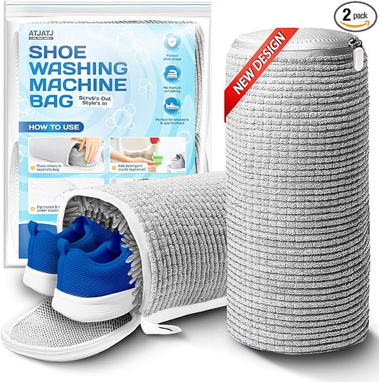 2-Pack Shoe Washing Machine Bag, 360° Deep Shoe Laundry Bag for Washer, Reusable Mesh Shoe Bag with Secure Zipper, Easy Clean Shoe Bag for Sneakers, Tennis Shoes & Gym Trainers