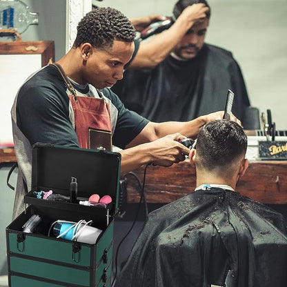 Makeup Train Case with Drawer, Rolling Makeup Case, Cosmetology Case on Wheels, Gift, Travel Makeup Organizers, Profesional Cosmetic Case for Salon Barber,Nail,Tattoo,Green