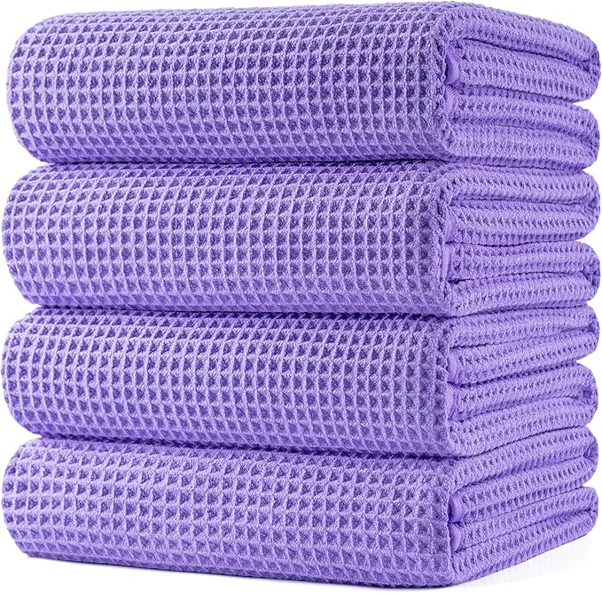 POLYTE Microfiber Oversize Quick Dry Lint Free Bath Towel, 60 x 30 in, 4 Pack (Waffle Weave)