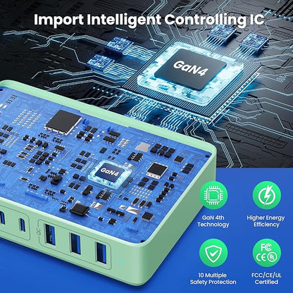 USB C Charger 300W USB C Charger Block, 8-Ports GaN IV Fast Charging Station Hub,PD 100W Laptop Charger Adapter,for MacBook Pro/Air/iPad/iPhone16/15/14/Apple Watch/DELL/Samsung for Home Office