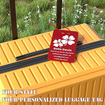 4 PCS Personalized Luggage Tags for Suitcases, Custom Aluminum Luggage Tags for Bags and Backpacks, Waterproof & Heavy Duty Personalized Metal Name Tags for Travel (Red)