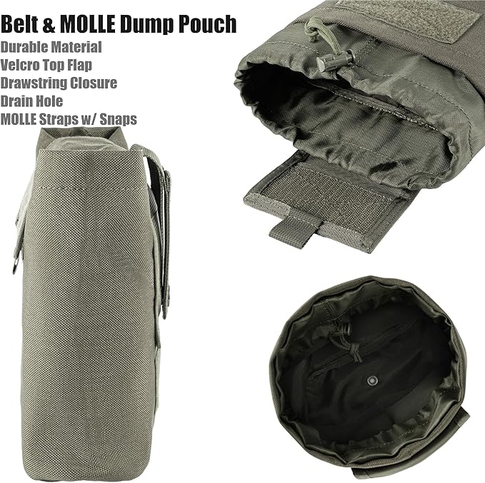 MOLLE Dump Pouch Roll Up Magazines Recovery Utility Admin Bag Drawstring Foldable Tool Mag Drop Waist Pack for Tactical/Range/Battle/Duty Belt Hunting Shooting Competition