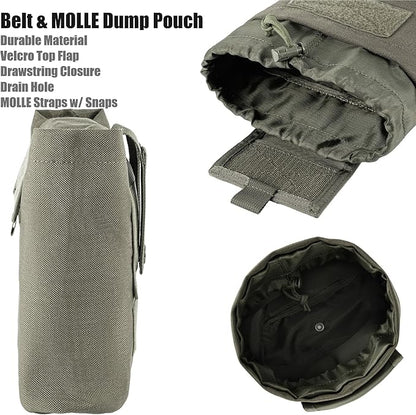 MOLLE Dump Pouch Roll Up Magazines Recovery Utility Admin Bag Drawstring Foldable Tool Mag Drop Waist Pack for Tactical/Range/Battle/Duty Belt Hunting Shooting Competition