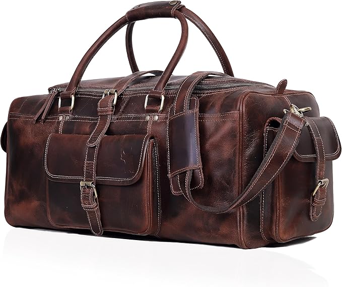 Leather Duffle Bag for Men, Overnight 21 Inch Weekender Duffel Gym Bag, Full Grain Leather Travel Carry-On Bag, Ideal for Sports, Airplane Luggage by Leather Farm