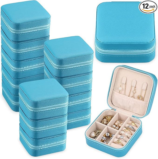 Yinkin 12 Pcs Mini Travel Jewelry Case Bridesmaid Proposal Gift Boxes, Small PU Leather Earring Organizer, Bulk Travel Accessories Portable Jewelry Holder(Royal Blue)