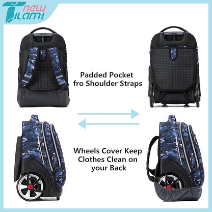 NEW TILAMI 19 Inch Rolling Backpack with Lunch Bag for Girls Boys Wheeled Laptop Backpack Durable Carry-on Bag School Travel, Doodle Grey
