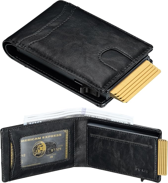furid Card Wallet For Men Slim: Smart Rfid Minimalist Front Pocket Pop Up Wallet with ID Window - Stocking Stuffers Gifts Boxed for Husband Father at Birthday Anniversary
