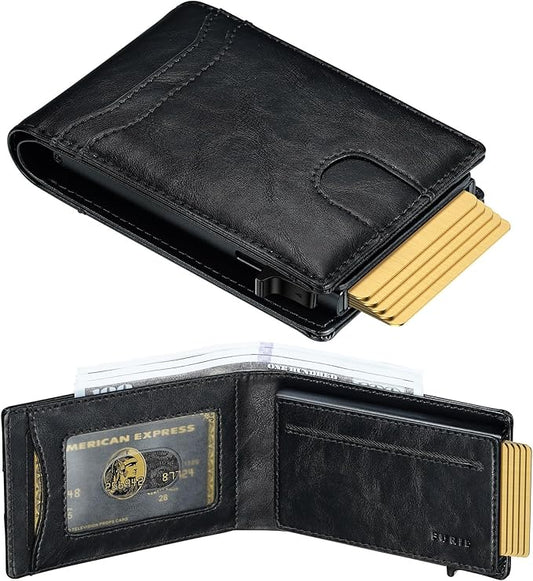 furid Card Wallet For Men Slim: Smart Rfid Minimalist Front Pocket Pop Up Wallet with ID Window - Stocking Stuffers Gifts Boxed for Husband Father at Birthday Anniversary