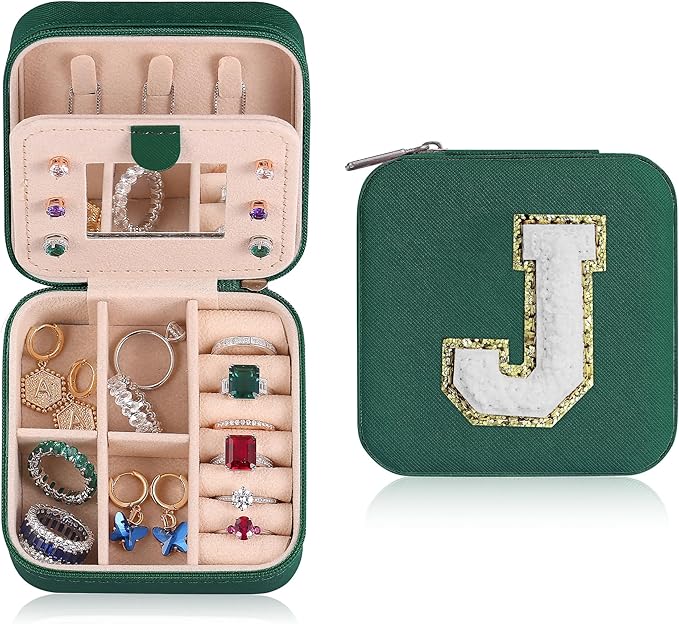 Parima Christmas Stocking Stuffers Gifts for Grandkids Women Friendship - Personalized Initial Jewelry Box, Friends | Travel Essentials Small Box| Box Girls, Green