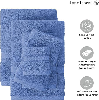 LANE LINEN Premium Bath Towel Set of 12 – 100% Cotton, 4 Bath, 4 Hand Towels & 4 Washcloths, Zero Twist, Ultra Soft, Quick-Dry, Ideal for Spa, Hotel & Everyday Use – Cerulean Blue