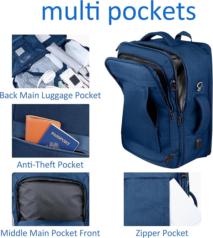 Large Travel Laptop Backpack for Men, 50L Carry On Backpack, Expandable Laptop Bag Water Resistant Overnight Weekender Gym Daypack Traveling Backpack, Traveler Gifts, Blue