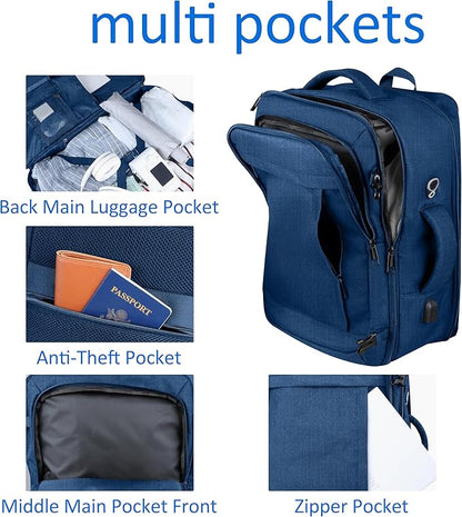 Large Travel Laptop Backpack for Men, 50L Carry On Backpack, Expandable Laptop Bag Water Resistant Overnight Weekender Gym Daypack Traveling Backpack, Traveler Gifts, Blue