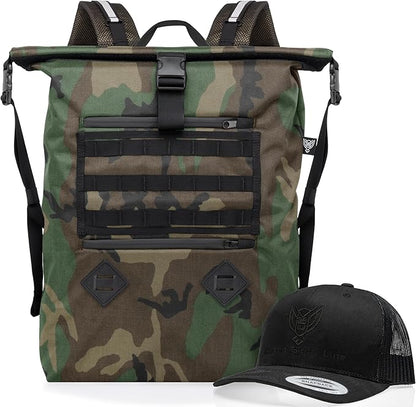 Xtreme Sight Line ~ AQUA RT Large Water-Proof Faraday Backpack/Black Hat Combo ~ Tracking/Hacking Defense ~ Woodland Camo
