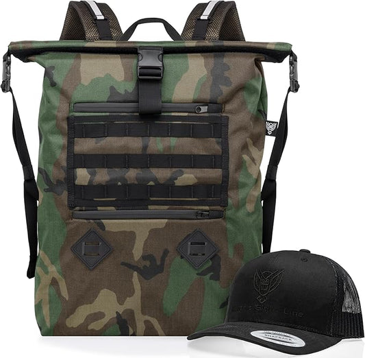 Xtreme Sight Line ~ AQUA RT Large Water-Proof Faraday Backpack/Black Hat Combo ~ Tracking/Hacking Defense ~ Woodland Camo