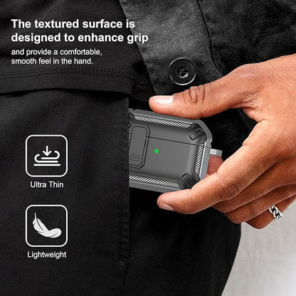 RFUNGUANGO for AirPods Pro 2nd Generation Case Cover with Cleaner Kit, Military Hard Shell Protective Armor with Lock for AirPod Gen 2 Charging Case 2023,2022, Front LED Visible,Grey