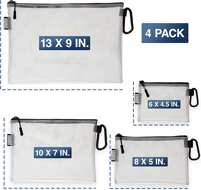 GOBAGS Air Production Multi‑Size Clear Zipper Pouch (4‑Pack) – Cable Organizer & Travel Gear Bag for Electronics, Camera Accessories, Tool Pouch & Small Tech Storage