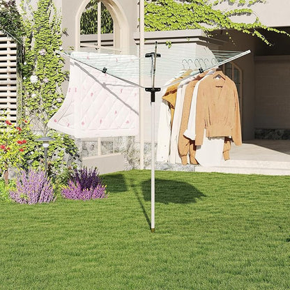 Outdoor Umbrella Drying Rack 165 Feet Umbrella Clothesline with 12 Lines Rotary Drying Rack Adjustable Height 4-Arm Foldable Clothes Drying Rack with Protective Cover for Backyard- Green