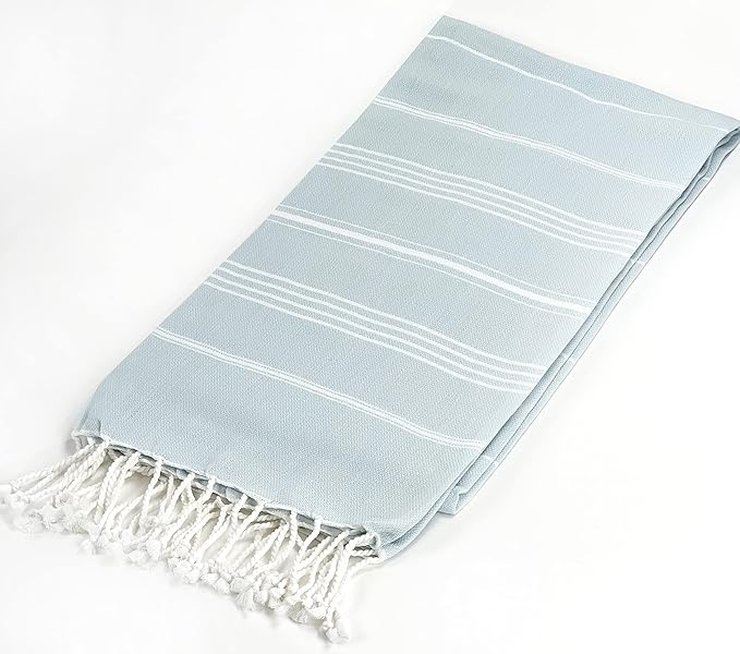 Beach Towel 100% Cotton Turkish Beach Towel Adult 38x70 Inch Pre-washed Absorbent Extra Large|Sand Free Quick Dry BathTowels|Lightweight Blanket|Travel Cruise Camping Spa Gym Yoga Towel|Baby blue