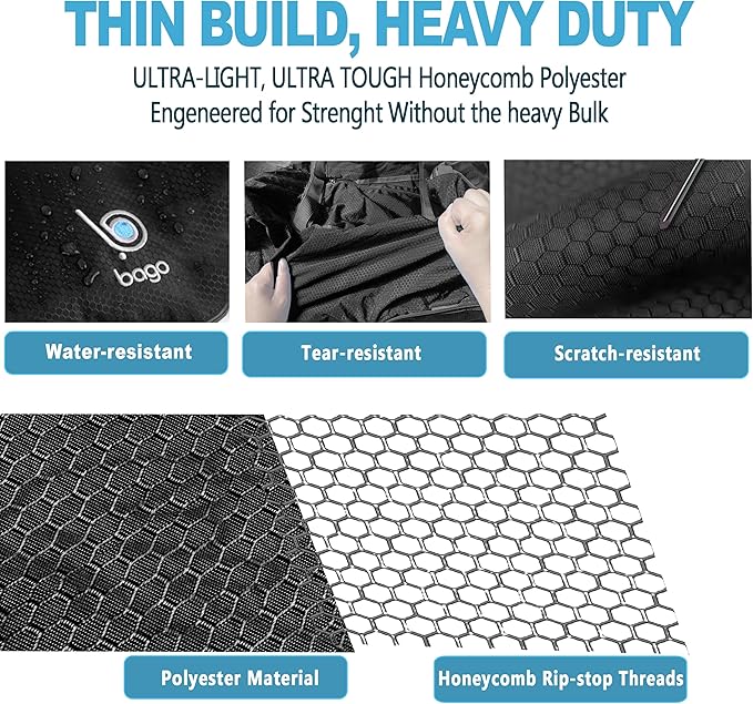 Bago Foldable Duffel Bags for Traveling Women & Men - 40L Sports Packable Duffle Bag for Travel with Shoe Compartment - Water Repellant, Heavy Duty, Lightweight Folding & Collapsible (Black)