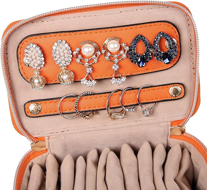 Angelina's Palace Jewelry Organizer Case Bridesmaid Gifts Travel Bag Vegan Leather Box for Necklace Earring Bracelet Ring(light terracotta)
