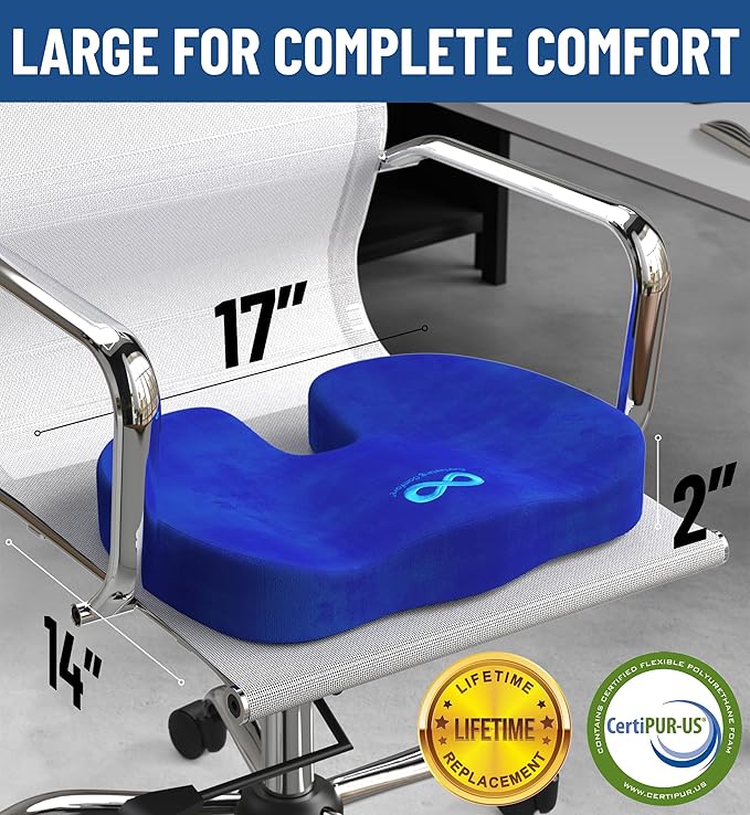 Everlasting Comfort Doctor Recommended Memory Foam Seat Cushion for Office Chairs & Car - Ergonomic Office Desk Accessories - Cushions for Tailbone Pain Relief, Sciatica & Back Support Pillow
